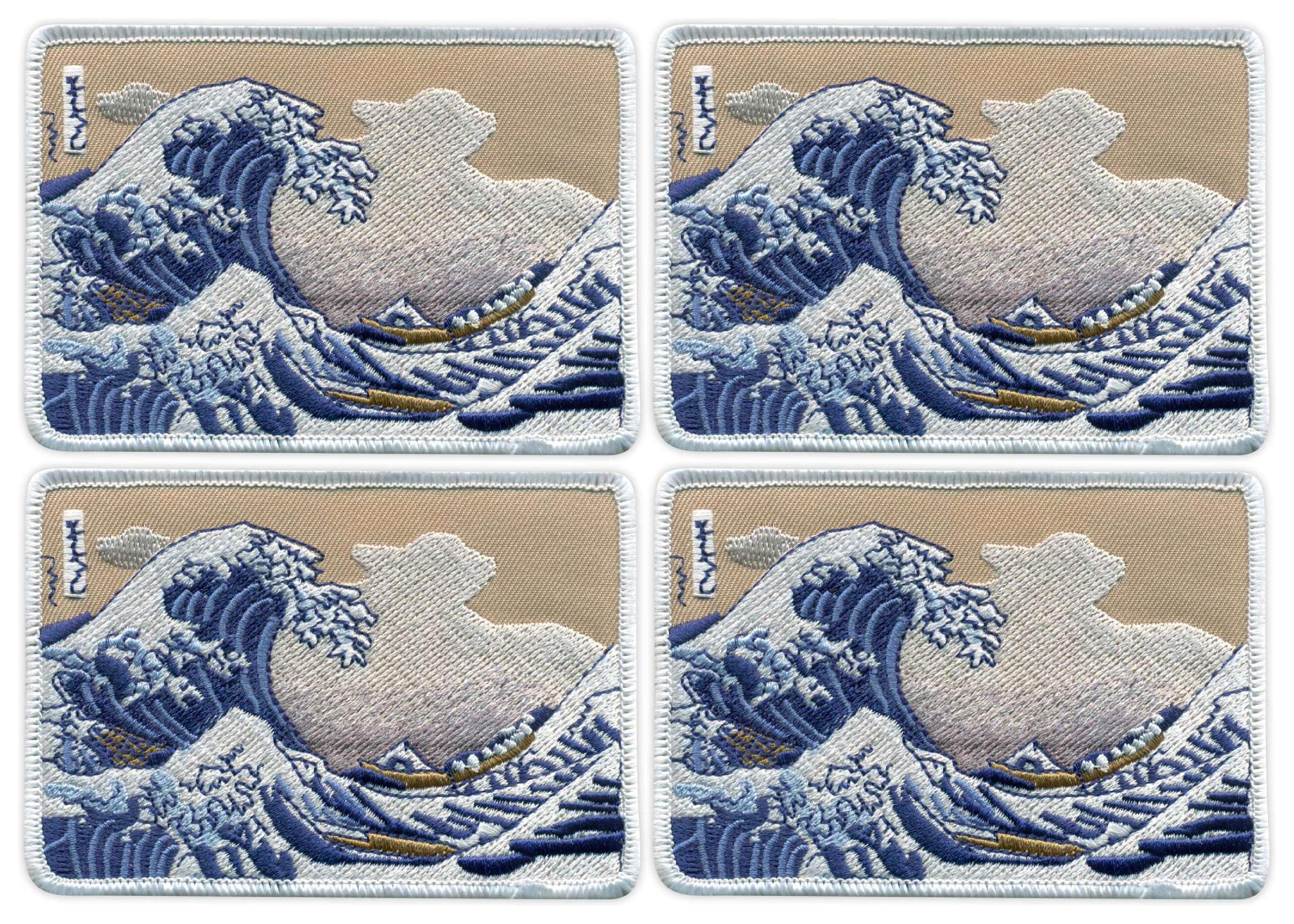 Set da quattro - Patchion Hokusai, La grande onda di Kanagawa, Tsunami del Giappone - Termoadesivo/Da stirare - Patch/Insegna/Emblema ricamato