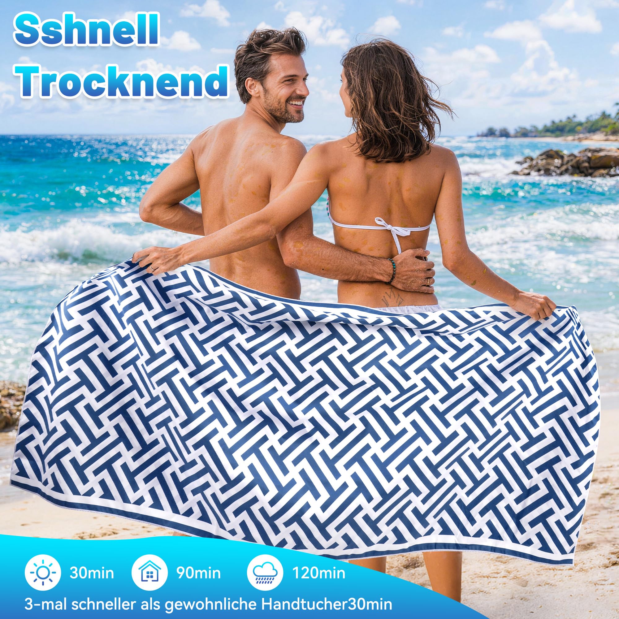 Toalla Playa XXL 90×180 cm Microfibra Secado Rápido Sin Arena Manta Playa Mujer Azul