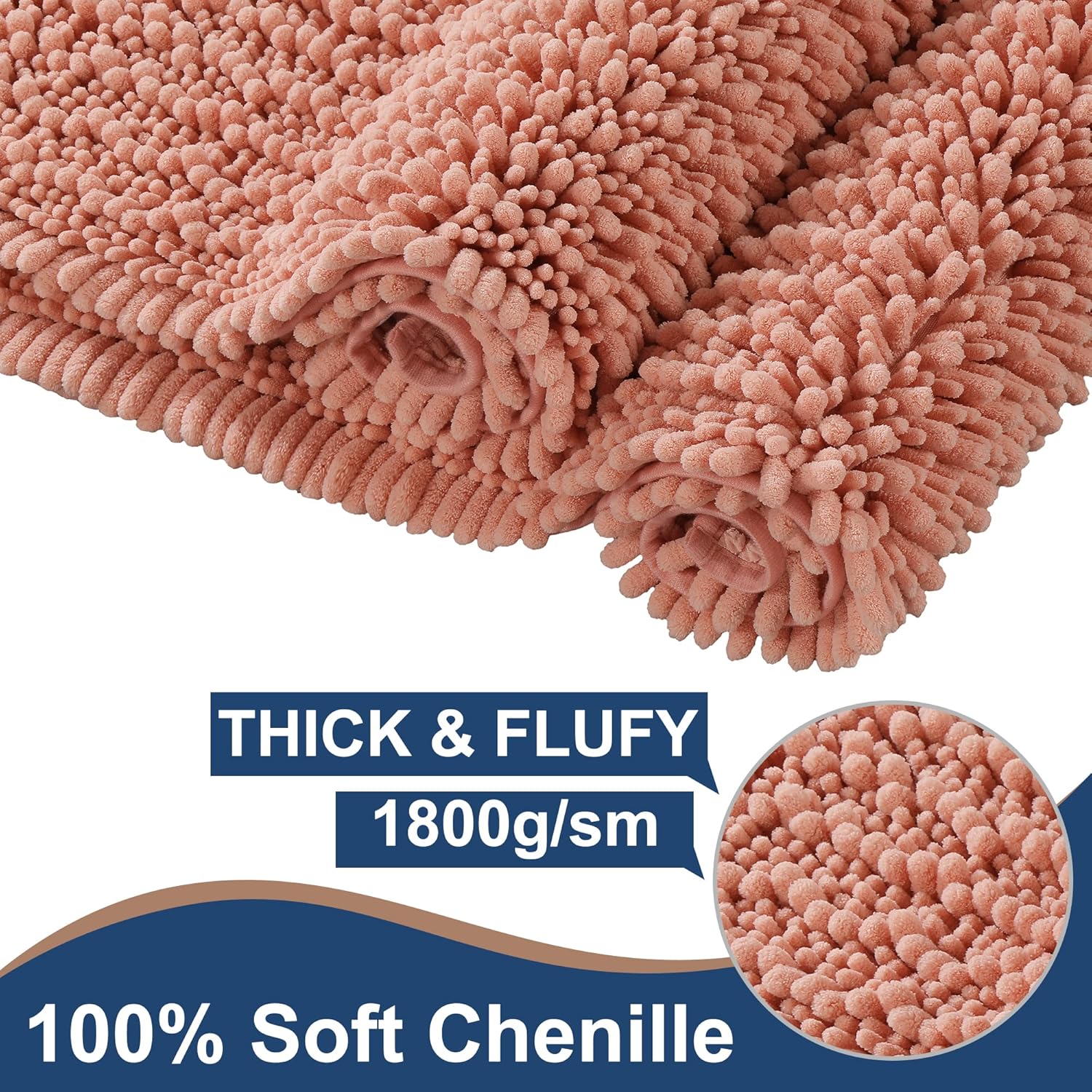 FLOLEOPA Chenille Coral Pink Bath Mat, Luxury Handmade Bathroom Rug, Non Slip, Extra Soft, Absorbent, Machine Washable, 32'x20' Plus 17'x24' - Image 4