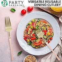 Vista 150 de Party Bargains Disposable Plastic Black Gold Cutlery Set, Infinity Modern Design Utensils, 40 Pack: 16 Forks, 8 Knives, 16 Spoons