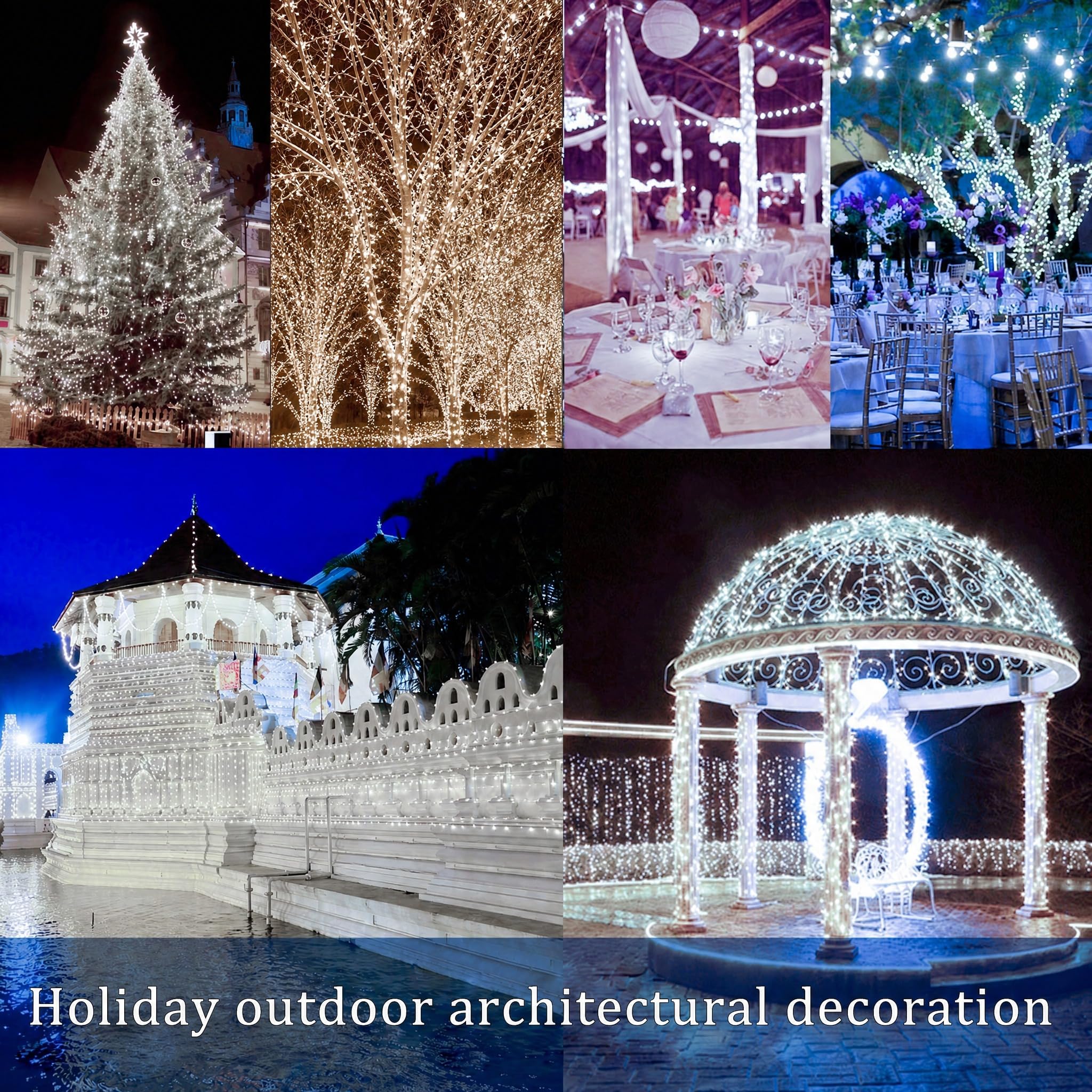 4 Stück solarbetriebene Kupferdraht-Lichterkette für den Außenbereich, insgesamt 400 LEDs, wasserdicht, 8 Modi, Lichterkette für Garten, Terrasse, Party, Hof, Weihnachten (weiß)
