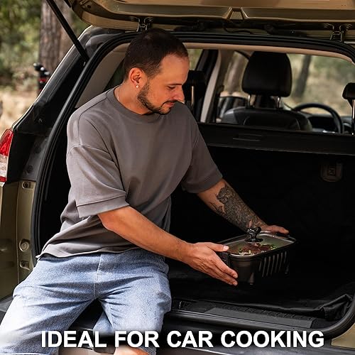 Miniatura 7 de ZONETECH Asador personal de 12 V con tapa de vidrio, portátil antiadherente de 11.5 pulgadas, asas de calentamiento rápido, perfecto para camping,