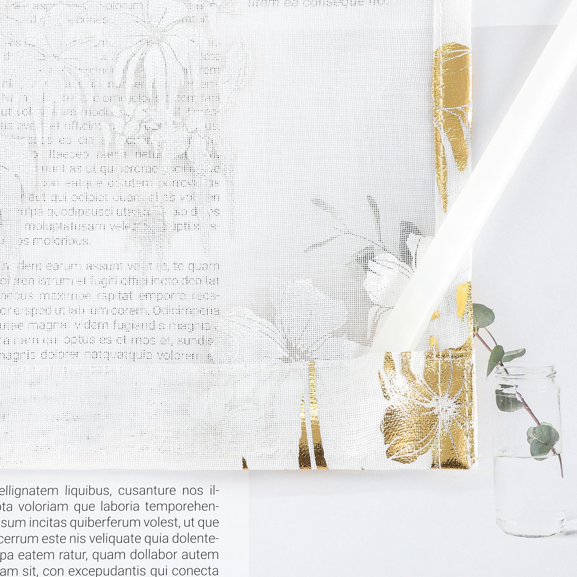 ESLIR Schiebevorhänge Set 2er Flächenvorhänge mit Klettband Schiebegardinen Transparent Gardinenschals Transparent Vorhang mit geprägtem Blumenmuster Gold BxH 57x145 cm 2 Stück