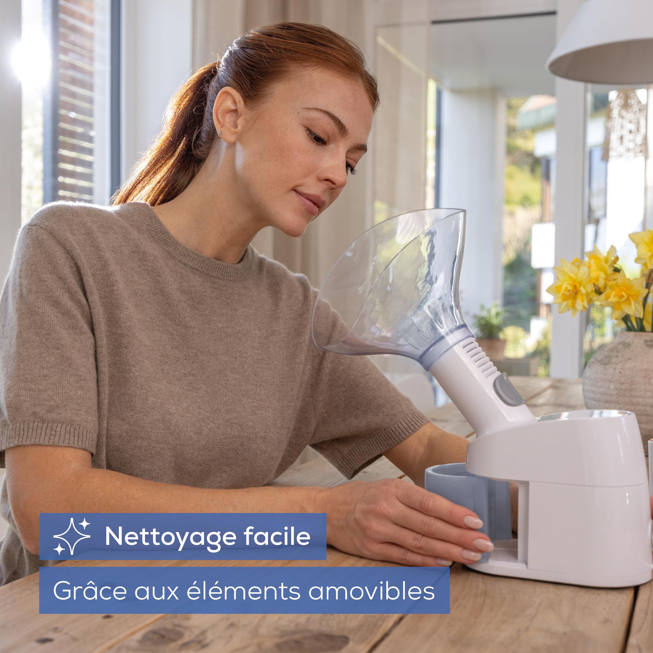 Beurer SI 40 Nébuliseur à vapeur, pour l'humidification de la bouche, du nez et de la gorge, nébulisation de solution saline et d'huiles essentielles, humidificateur d'air, extra silencieux