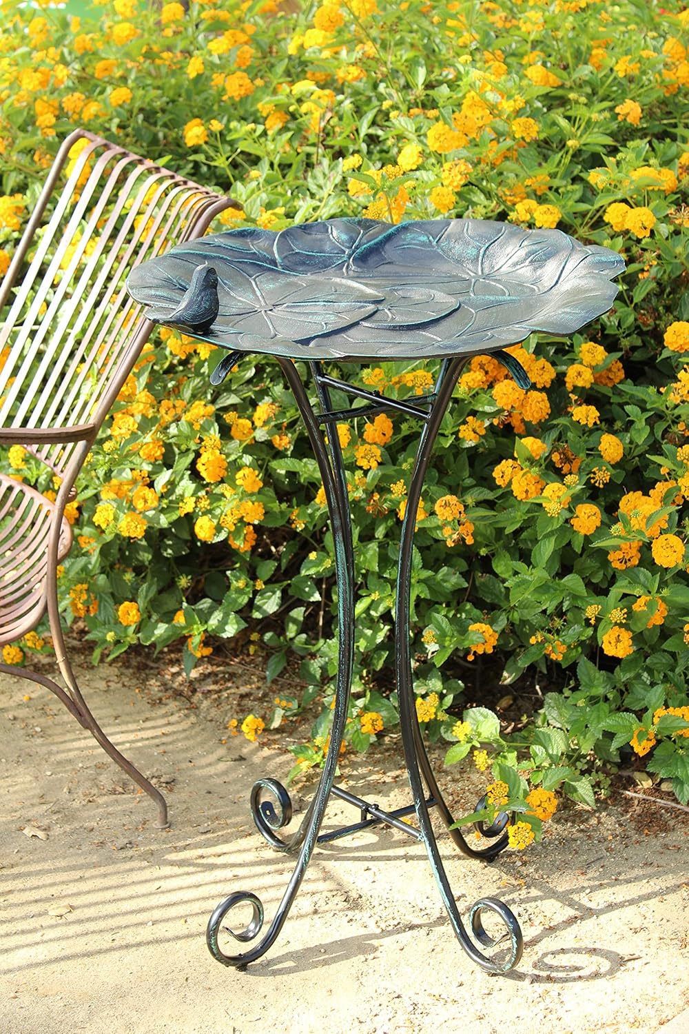 INNOVA Hearth & Home S873-51 Lily Pad w/Folding Steel Stand, Verdigris Birdbath