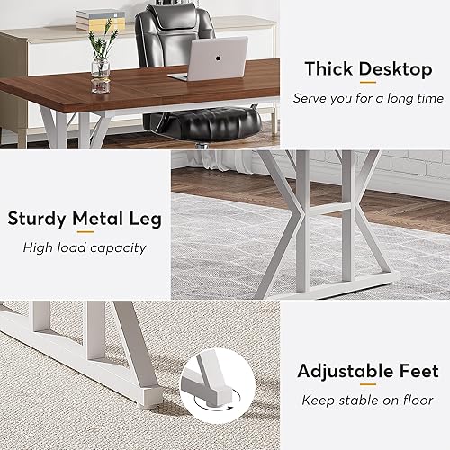 Miniatura 5 de Vagaconl 70.8 Inches Executive Desk, Large Computer Desk, Long Farmhouse Workstation, Simple Desk with K Shaped Metal Legs for Home Office,