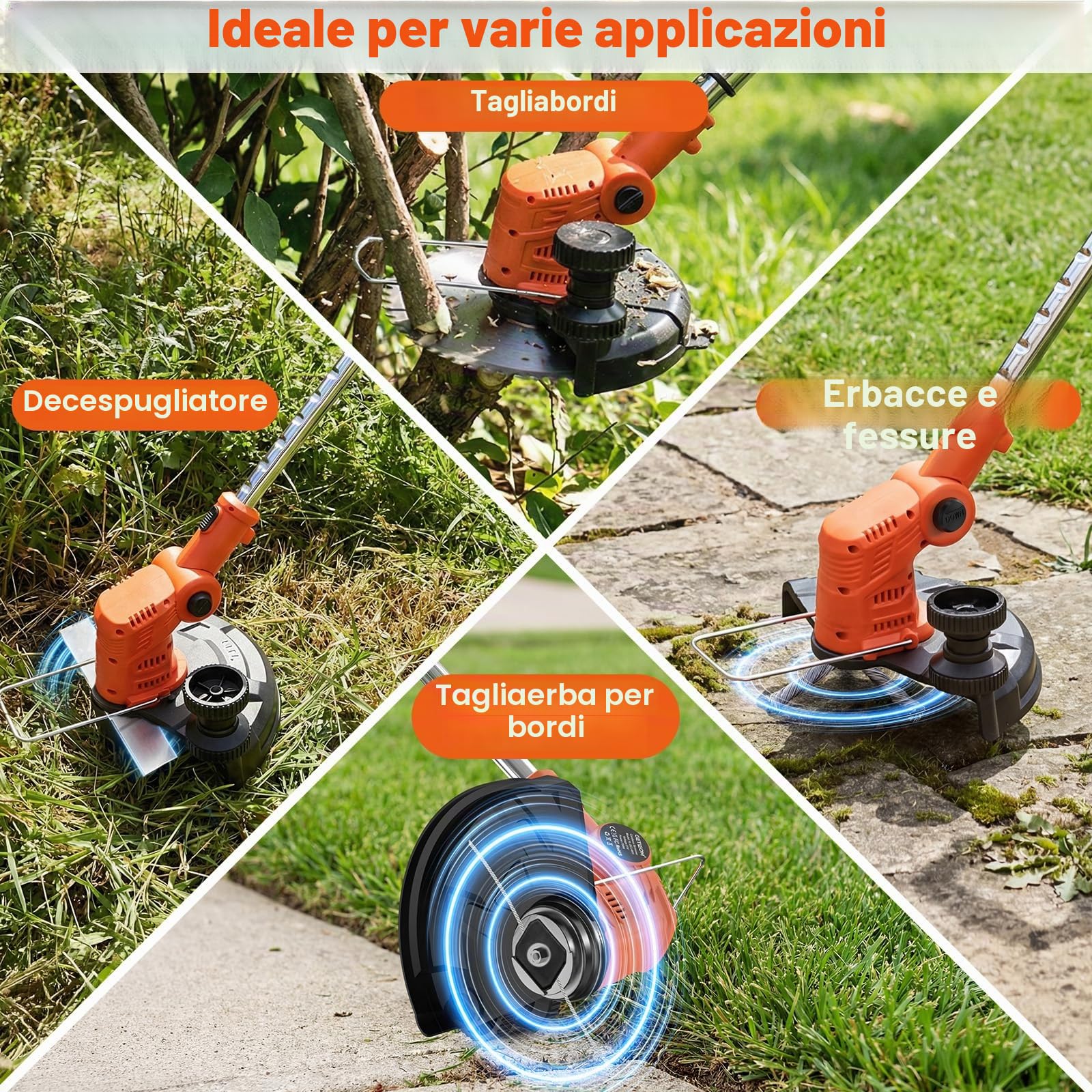 Decespugliatore a batteria da 21 V, 4 in 1, con motore da 850 W e display LCD, con spazzola in acciaio e lama da 8", funzionamento silenzioso solo 75 dB, per giardino e rimozione del muschio