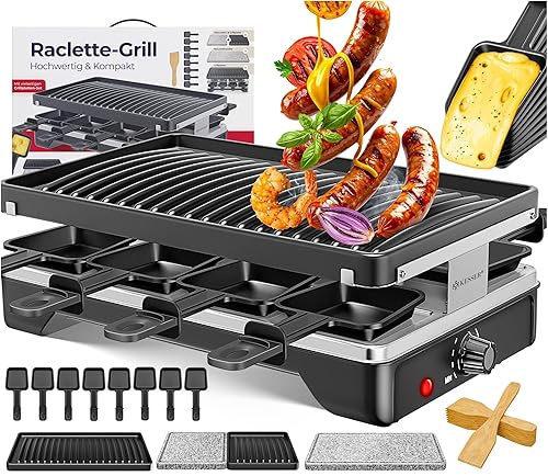 KESSER® Raclette-Grill mit Naturgrillstein, Grillplatte Tischgrill für 8 Personen, Elektrogrill