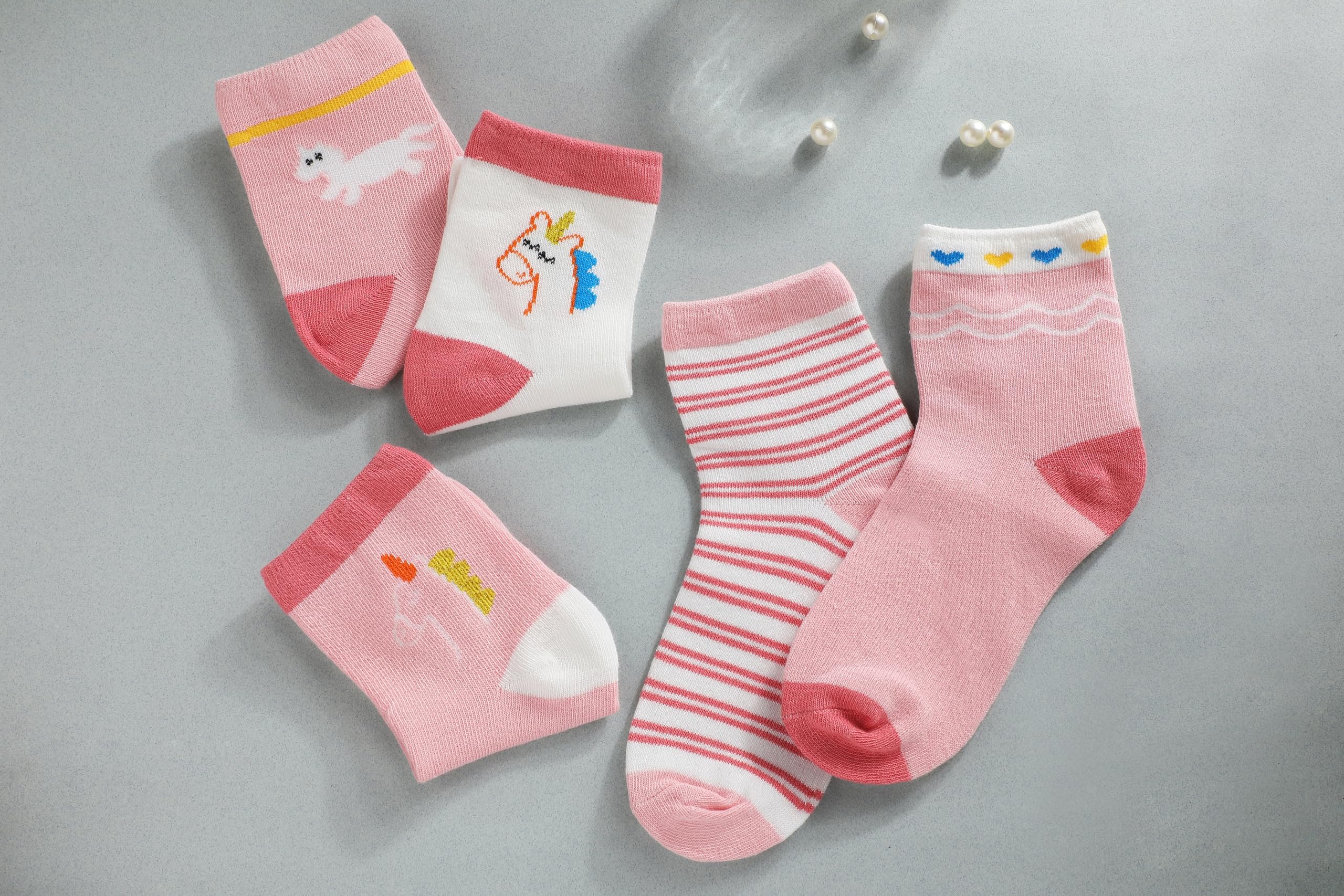 MagicPop Pink Socks for Girls, Calf length, Soft Pure Cotton, Lightweight & Breathable, 1 to 9 Years, Pack of 5, Designer socks, Gift Option (IN, Age, 4 Years, 6 Years, Pink Set2) - Image 7 thumbnail