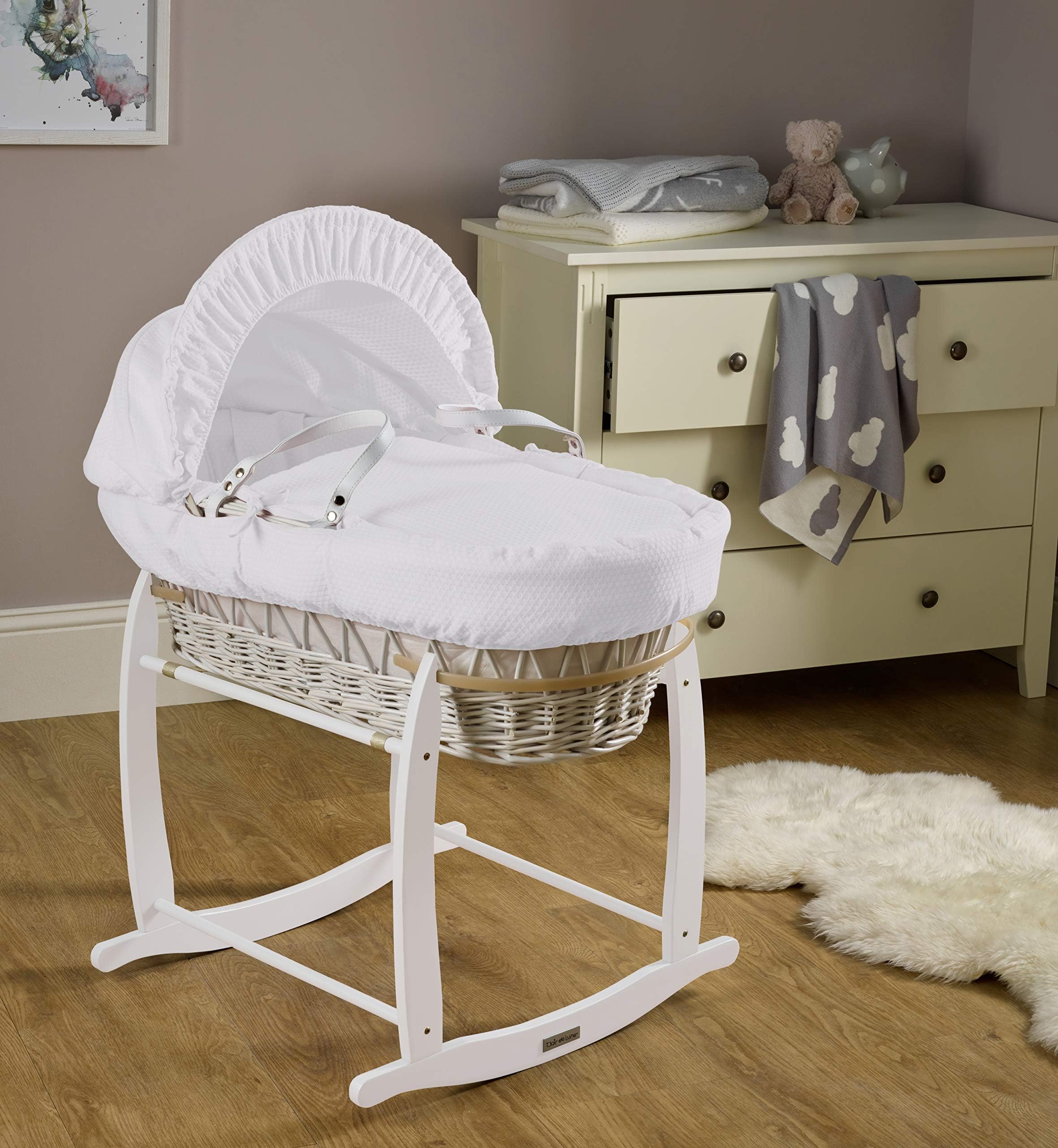 Clair de Lune Cotton Dream Wicker Moses Basket - White