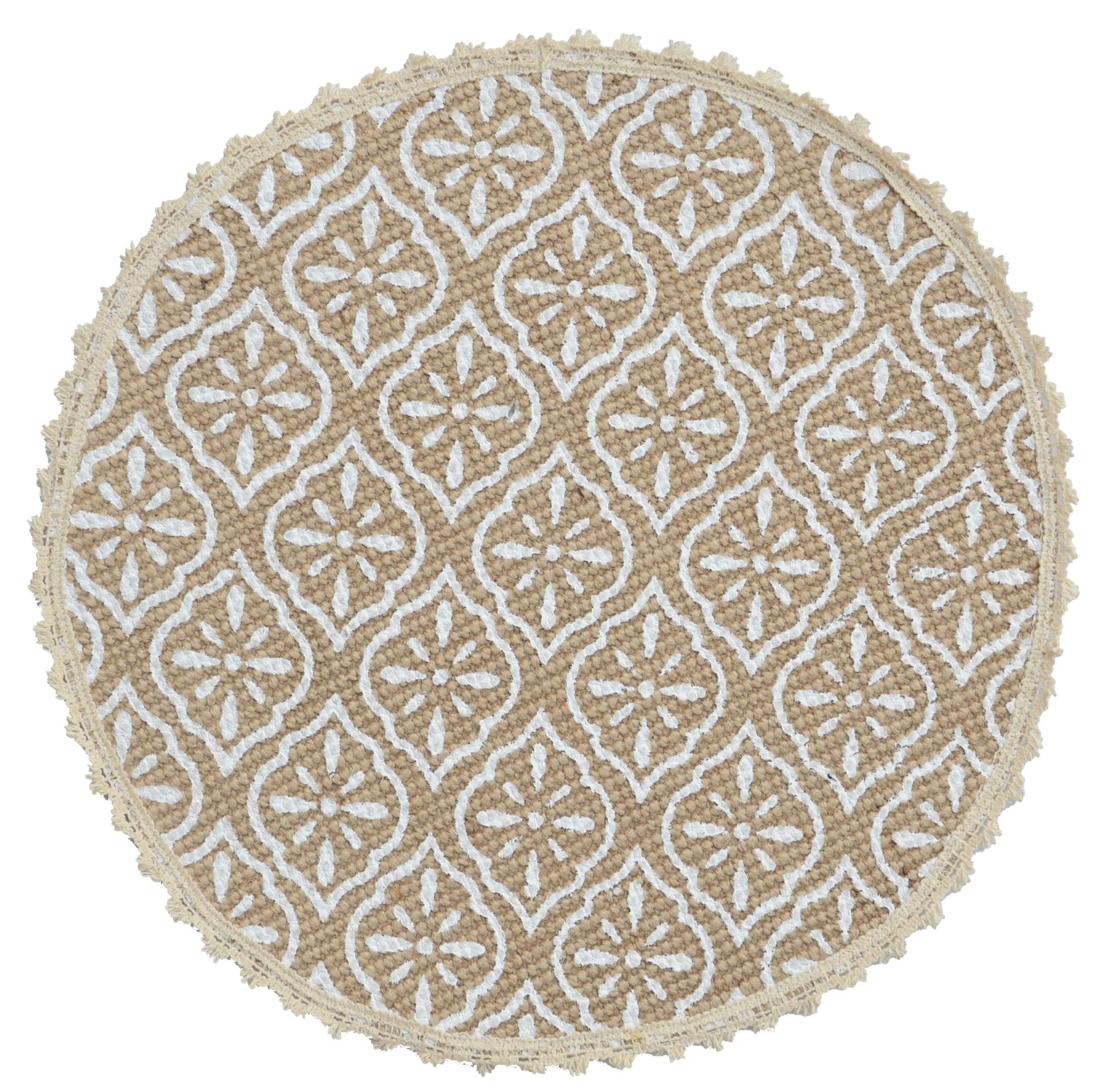 SARAL HOME EASY LIVING Jute and Cotton Crochet Antiskid Printed Round Table Mat|Placemats for Bed-Side Table, Center Table, Dining Table, Shelves|Home Decor, Set of 2 pc (Beige, 38x38 cm) 1