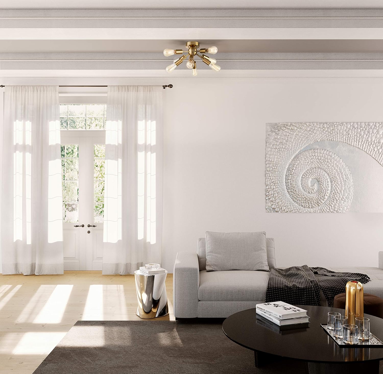 Bеѕt Dеаl 🛒 Firenze Sputnik Chandelier with 8 Socket Flush Mount Ceiling Light (Antique Brass)