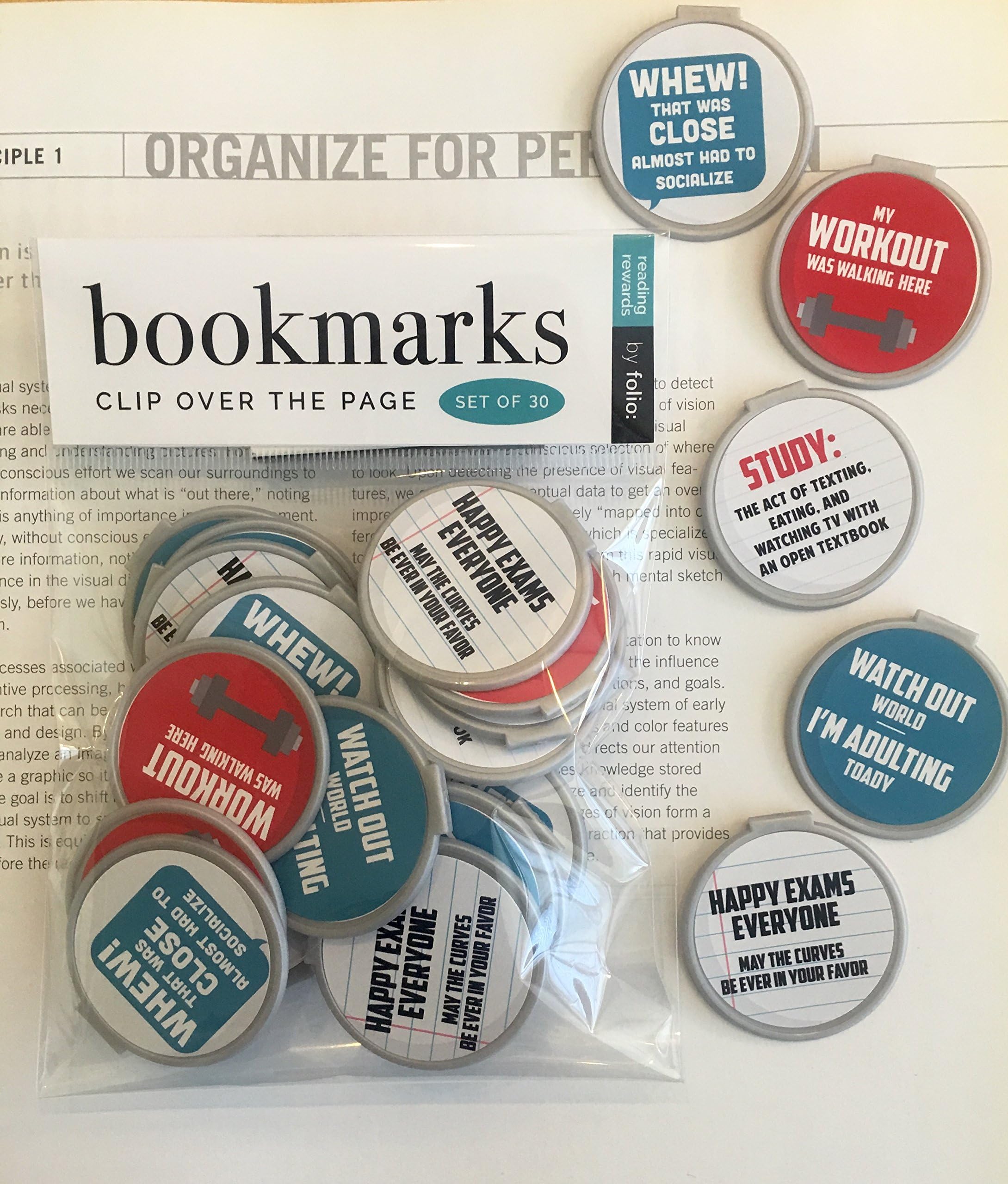 "Clip Over The Page" Quote Bookmarks - Set of 30 - Funny Quotes- Bulk Bookmarks for Teens, Students & Adults. Perfect for Gifts - Student Incentives – Birthday Party Favors – Reading Incentives