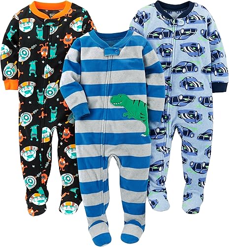 Simple Joys by Carters - Pijama de forro polar para bebés y niños pequeños 3 unidades ajuste holgado con pies cubiertos