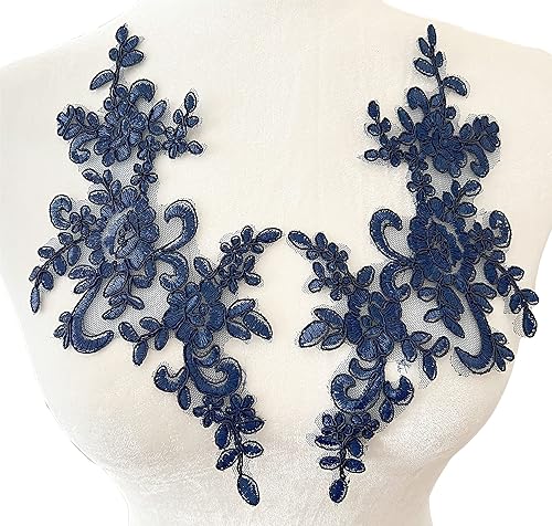 Vista 5 de PEPPERLONELY 1 par de parches de tela de encaje fino bordados adornos apliques decoración de vestido, rojo vino, 10 x 6 pulgadas #12 Vino Tinto