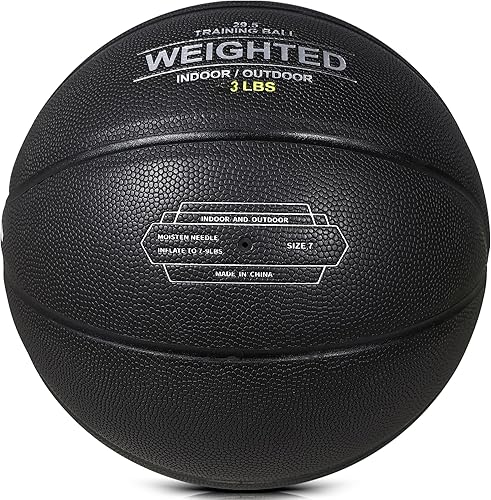 Miniatura 2 de Dakapal Baloncesto de entrenamiento con peso, pelota de baloncesto de cuero (2.2/3/3.3 libras de peso y talla 7) para entrenamiento y pases de Negro
