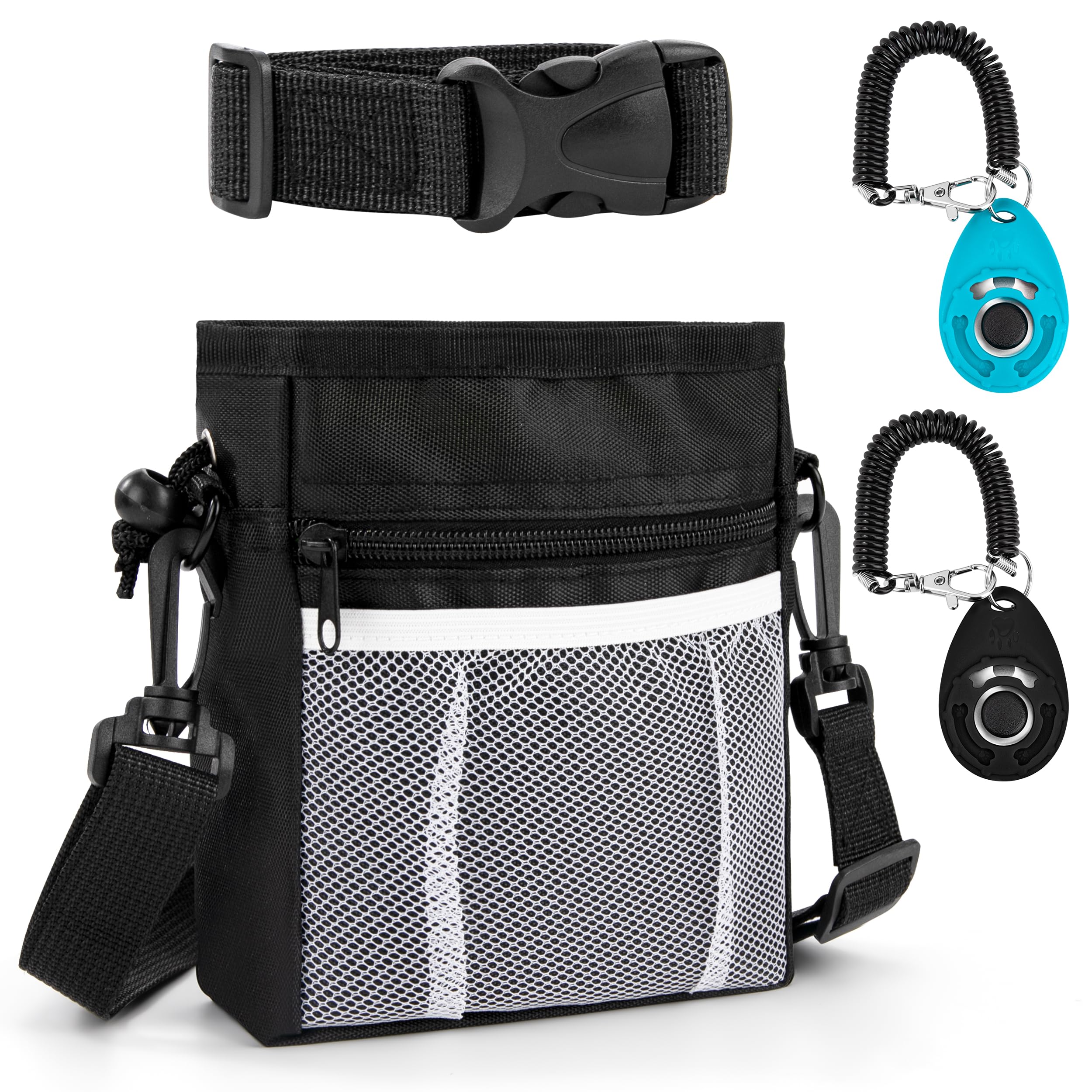 YSQEVN Bolsa de Entrenamiento para Perros, Bolsa Premios Perro Impermeable Bolsa para Golosinas para Mascota con Clicker Perro para Entrenamiento Caminar (Negro)