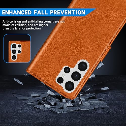 Miniatura 7 de ZZXX Funda tipo cartera para Samsung Galaxy S22 Ultra con bloqueo RFID, ranura para tarjetas, función atril, cierre magnético, funda protectora de