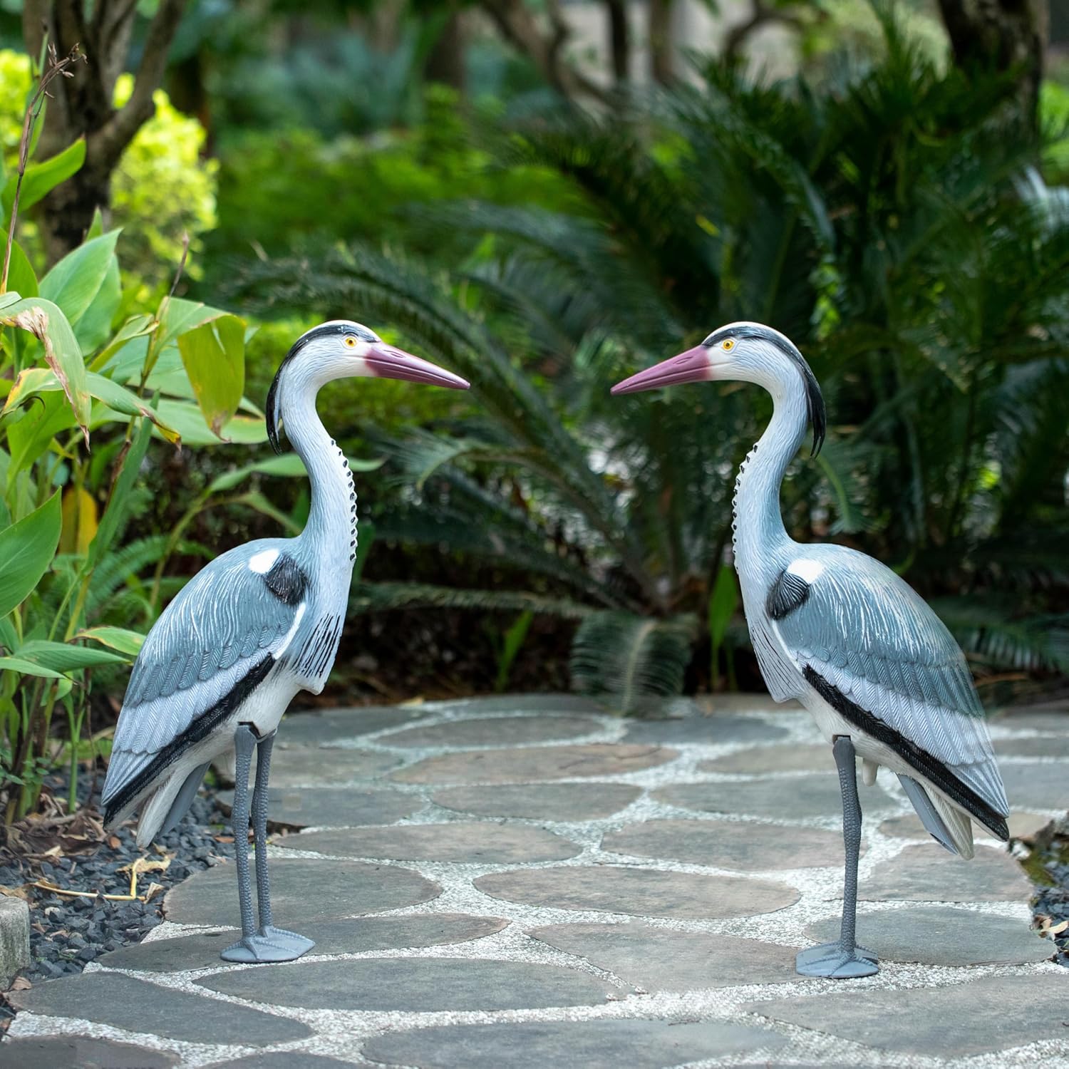 Gardenised 30-inch Heron Decoy - Standing Crane Sculpture, Outdoor Bird Art for Yard, Lawn, Patio, Porch, Pond & Pool, Garden Accessories, Backyard Accent, and Landscaping Decoration, Silver