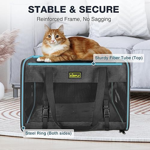 Miniatura 24 de Transportador de gatos para 2 gatos/gatitos, transportador de mascotas para gatos, cachorros, perros pequeños y conejos, bolsa de viaje plegable