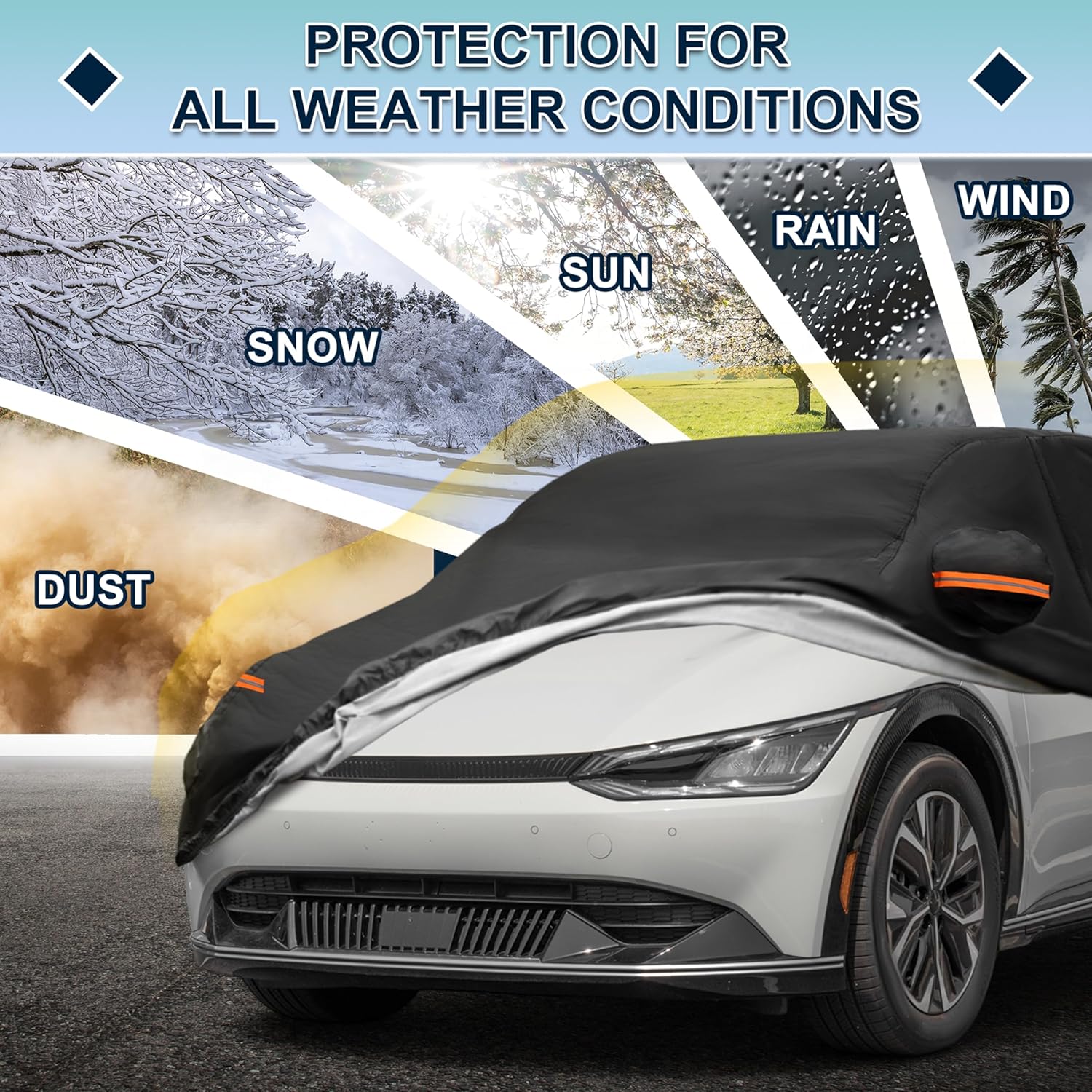 Car Cover Waterproof Custom Fit for Kia EV6 All Weather for Automobiles Outdoor Snow Sun Dust UV Protection Full Exterior Cover with Door Zipper