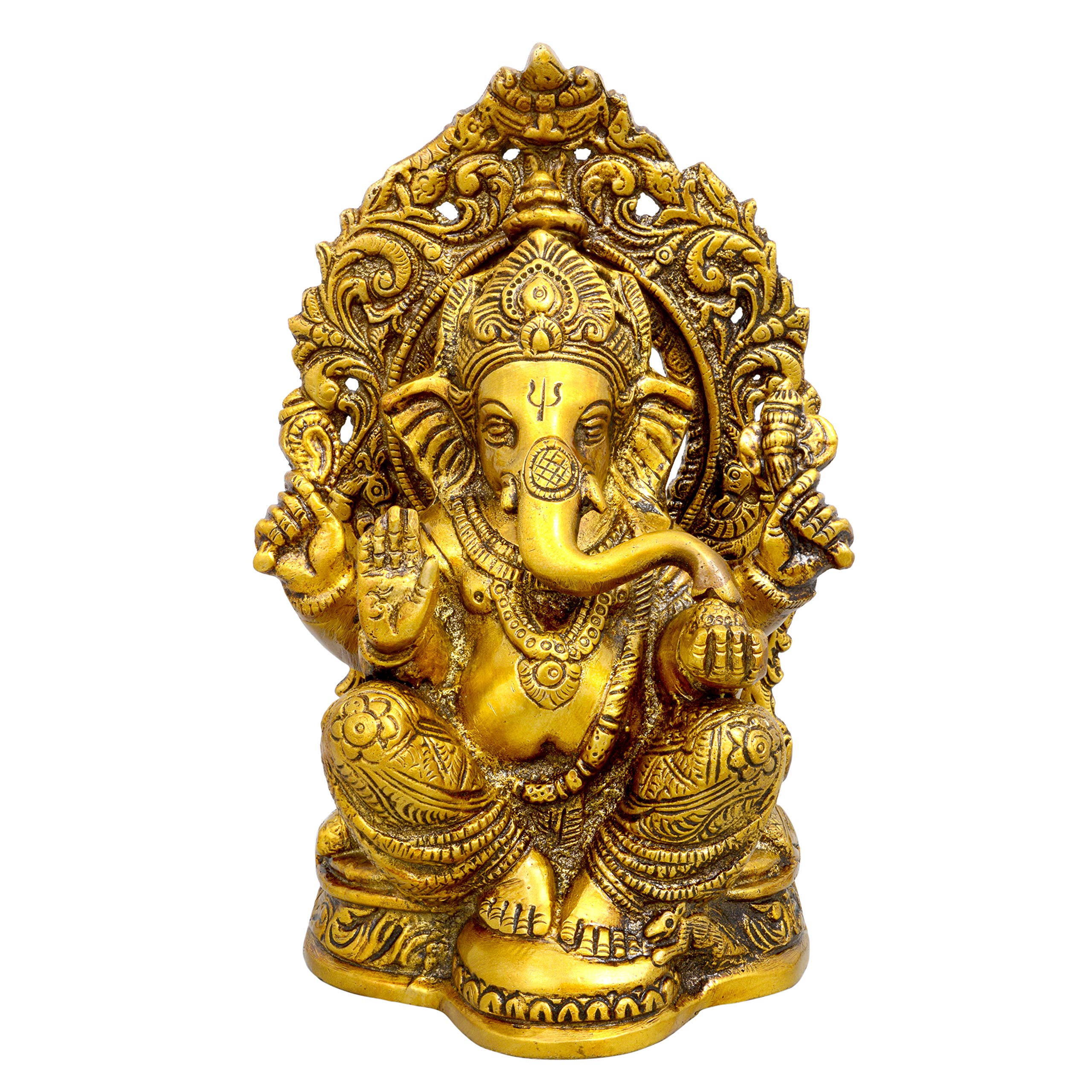 Idole de Ganpati en laiton fait main Bhagwan Ganesh assis 22,9 cm