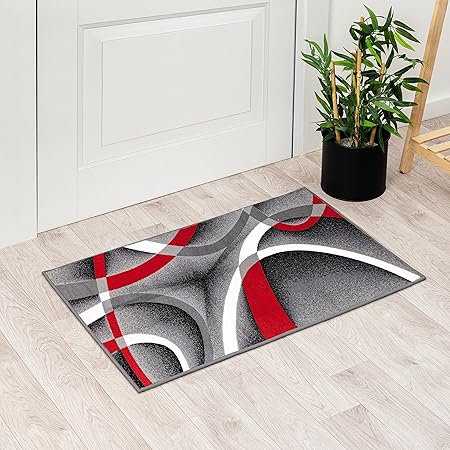 Persian Area Rugs Swirls Modern Abstract Area Rug Carpet, 2' x 3', Black/Red/White
