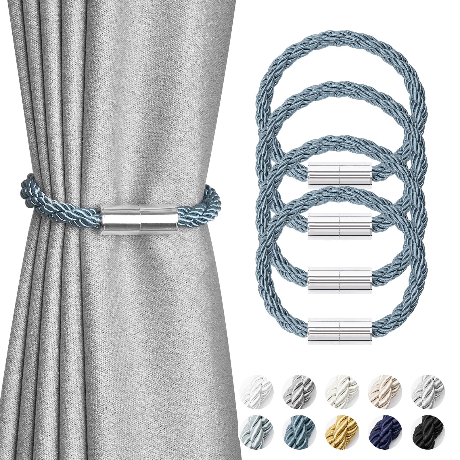 Oudini Teal Curtain Tiebacks, Drape Tie Backs Weave Rope Curtain Holdbacks For Home And Office Thin Window Draperies/Teal/4 Pack
