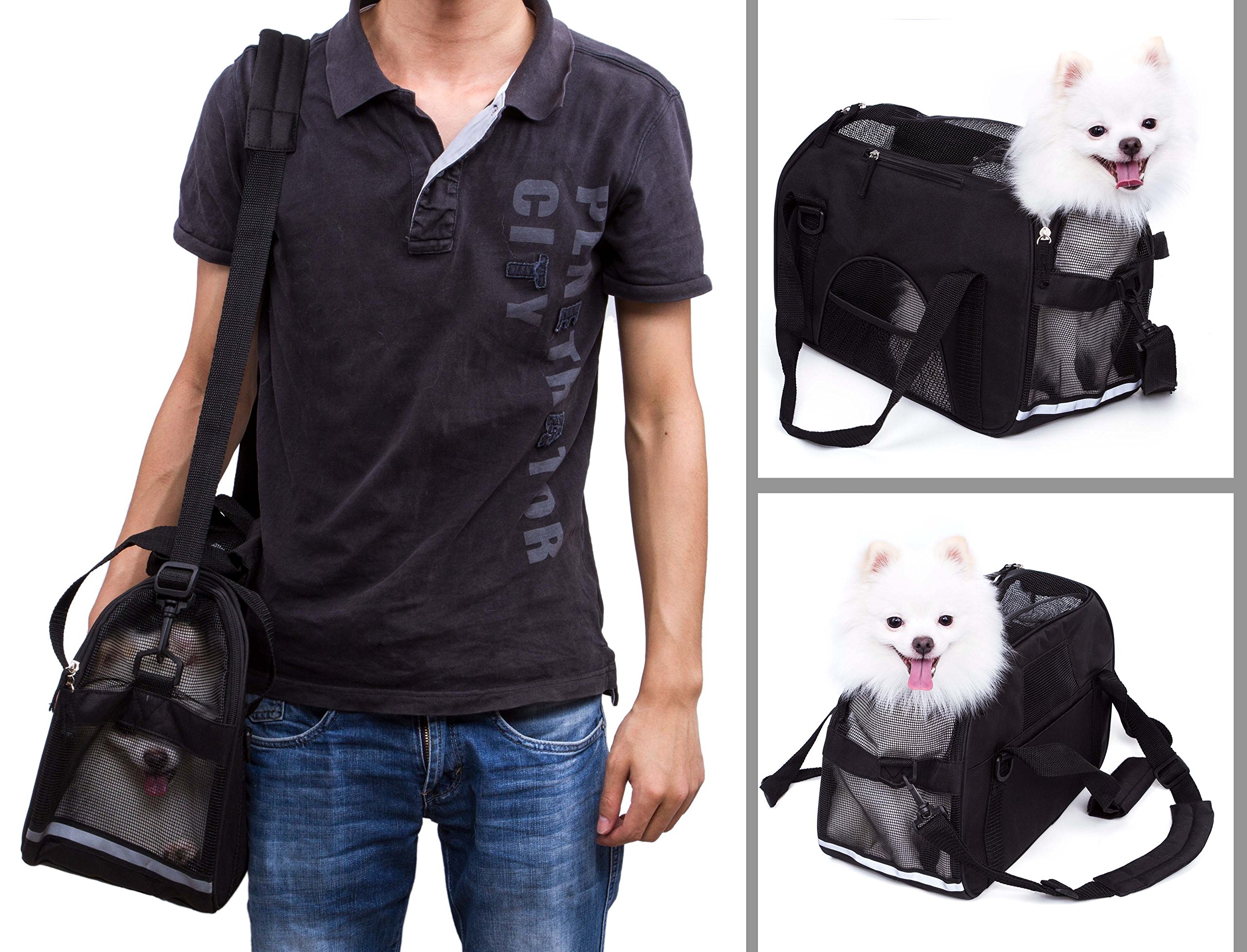 transporttas voor huisdieren voor honden & katten Comfort airline goedgekeurde reisetote zacht-zijdig tas met Mat, m, zwart