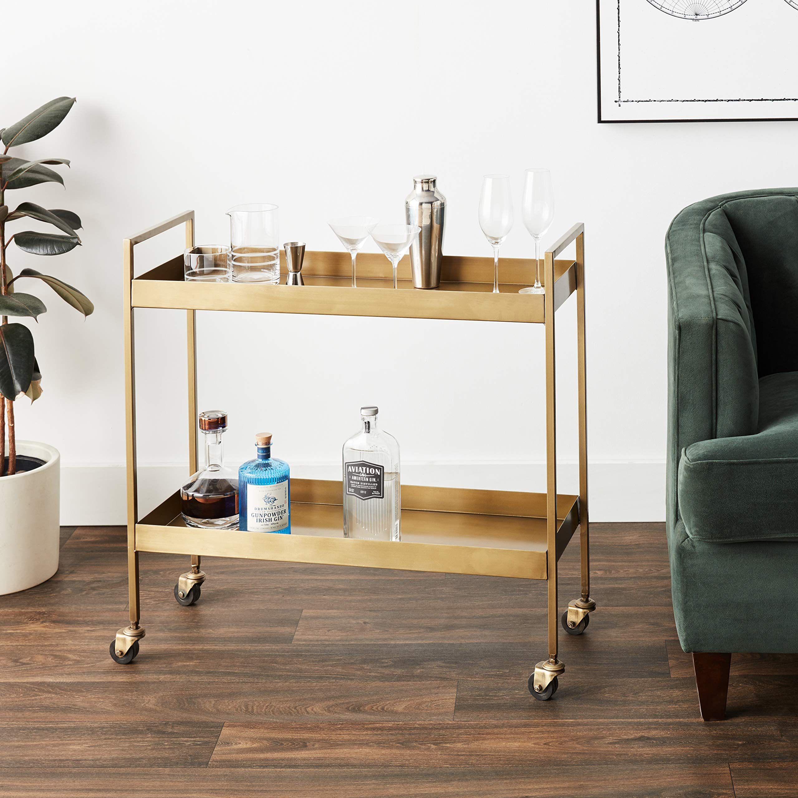 Creative Co-Op Metal 2-Tier Bar Cart on Caster Wheels
