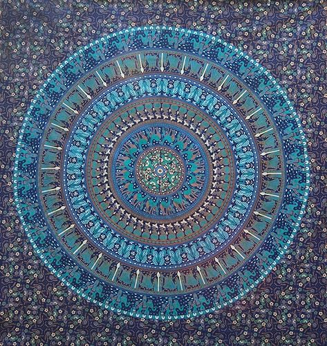 Miniatura 2 de Popular Handicrafts tapiz hippie mandala, bohemio, psicodélico, con diseño floral intrínseco, cubrecama hindú, mágico para pensar, 215 cm x 230 cm