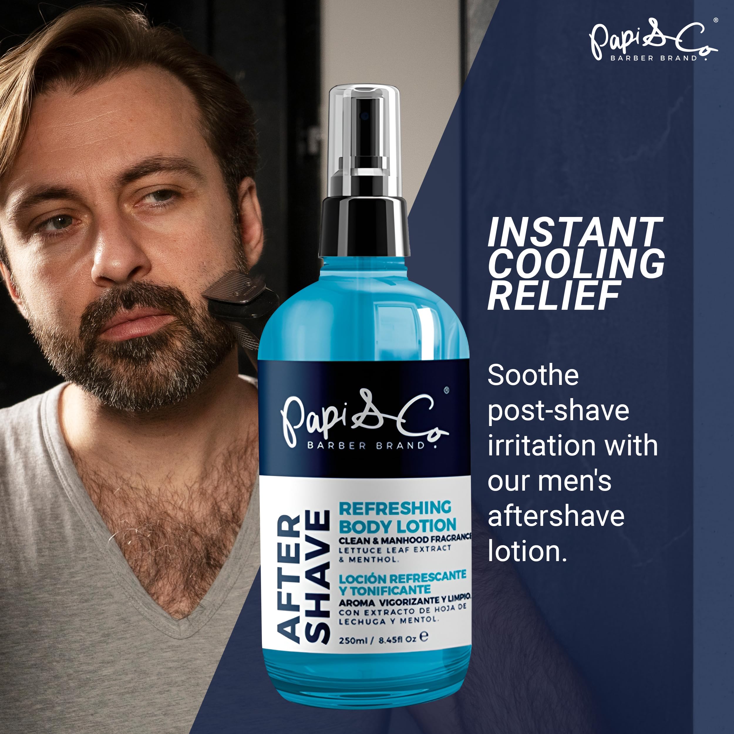 PAPI & CO. - After Shave Lotion for Men, Refreshing & Toning Aftershave, After Shave Lotion with Lettuce Leaf Extract & Menthol, Luxurious Men’s Aftershave, 250 mL