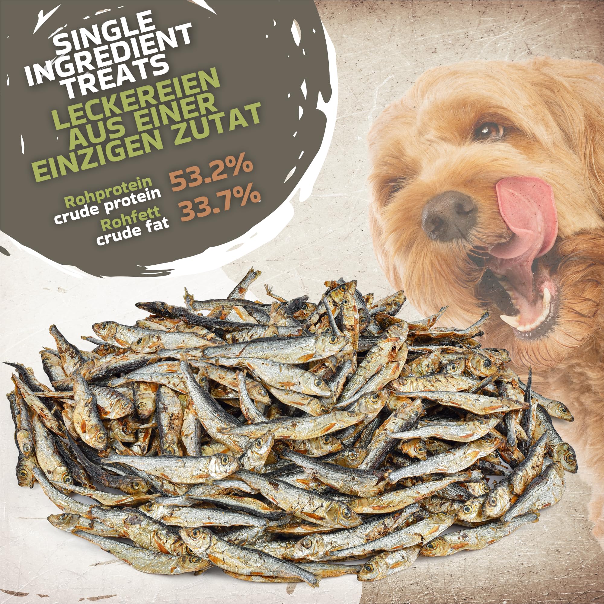 Lovely DOG - Pesce secco (1 kg) | Spratti per cani essiccati | Spratti di chiglia | Pesce essiccato per cani