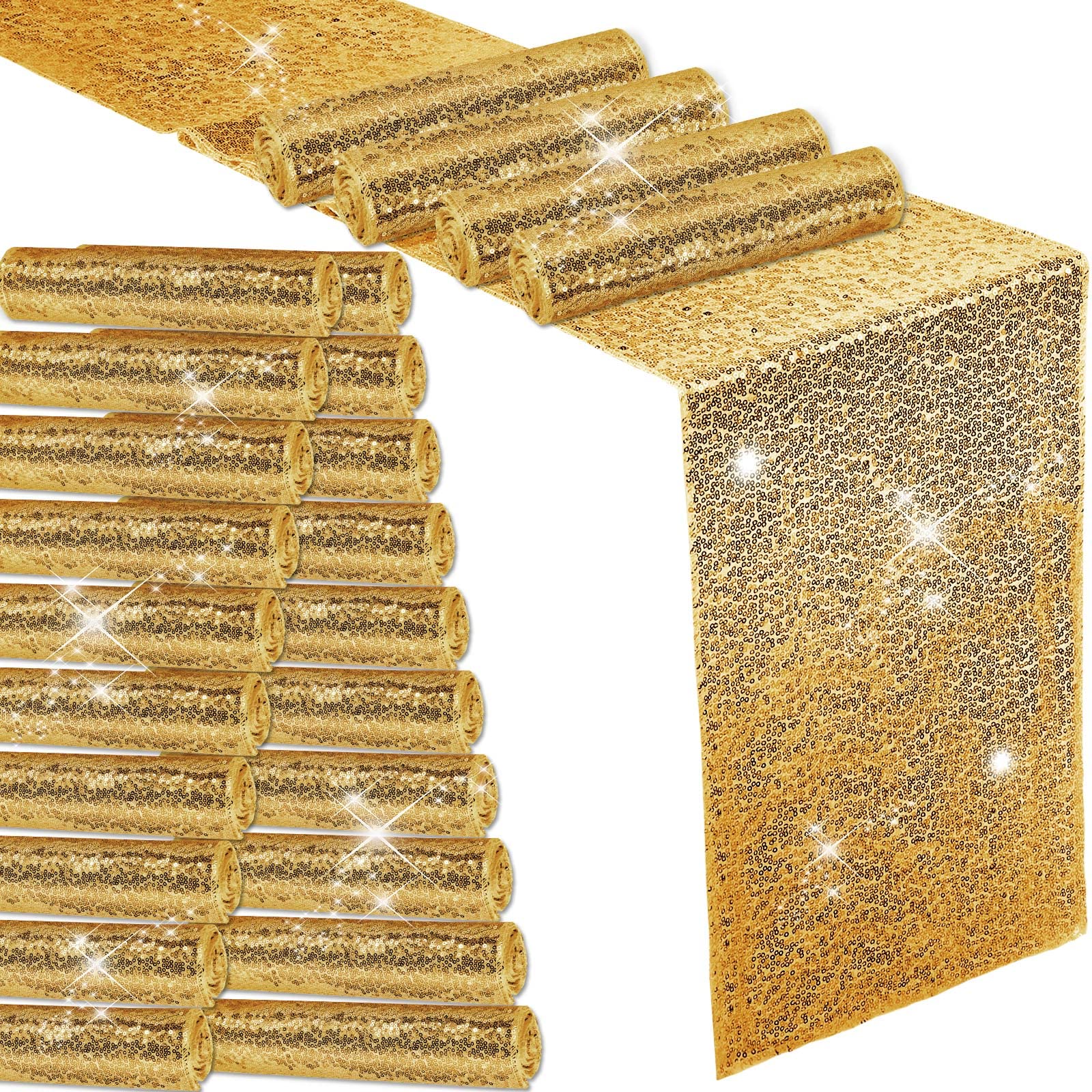 24 Pcs Sequin Table Runner Bulk Sequin Table Cloth Table Decorations for Party Rectangle Table Covers for Birthday Wedding Engagement Supplies Holiday Celebration, 12 x 108 Inch (Gold)
