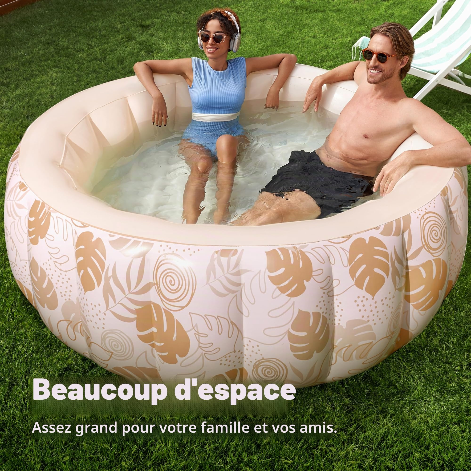 SLOOSH Piscine gonflable de 1,7 x 50,8 cm, durable, épaisse, de luxe, avec dossier confortable pour l'été, les fêtes aquatiques, le jardin, la pelouse, sable