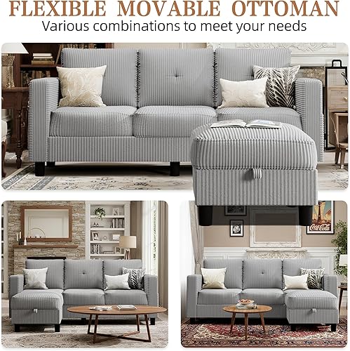 Miniatura 7 de Shintenchi Sofá modular tapizado moderno de 76 pulgadas, sofá en forma de L con otomana de almacenamiento y diván reversible para sala de estar,