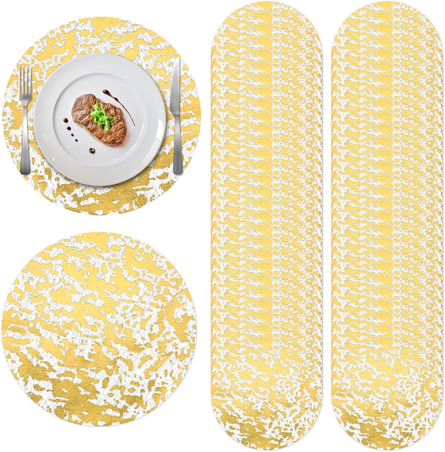 100 PCS Gold Disposable Placemats, 13 Inch Round Foil Table Mats Bulk Round Doilies for Tables Disposable Rounds Table Mat Wedding Placemat for Party Holiday Party Home Decoration Christmas