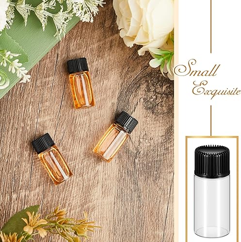 Miniatura 6 de Lallisa 100 frascos de vidrio transparente con tapas de rosca y tapón de plástico, a prueba de fugas, para muestras de aceite, aromaterapia,