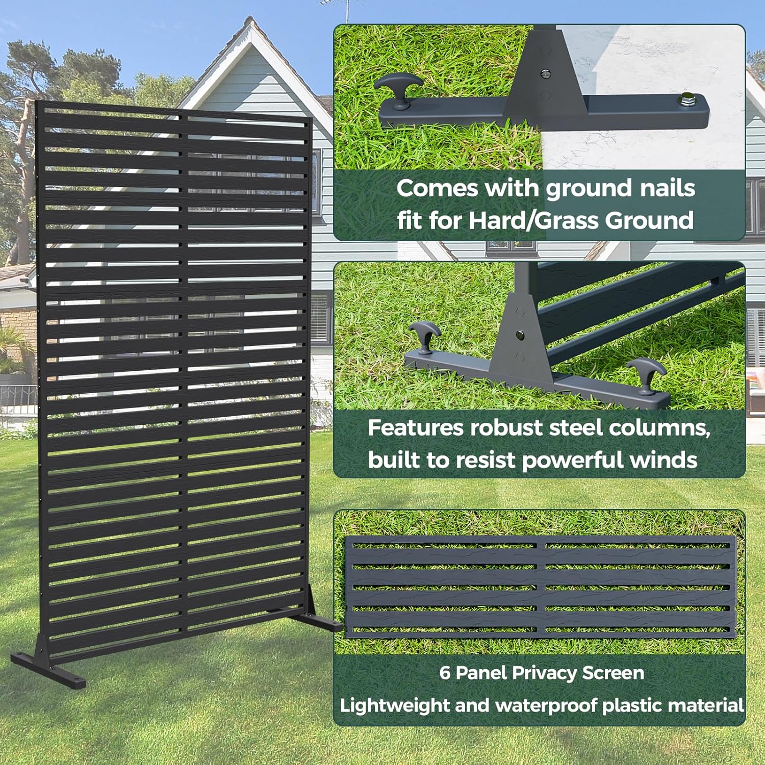 Outdoor Privacy Screen Set of 2, Freestanding Privacy Panel with Stand, 72" H×47" W HDPE Decorative Privacy Panels, Outdoor Divider Privacy Screen for Patio,Deck, Balcony, Pool