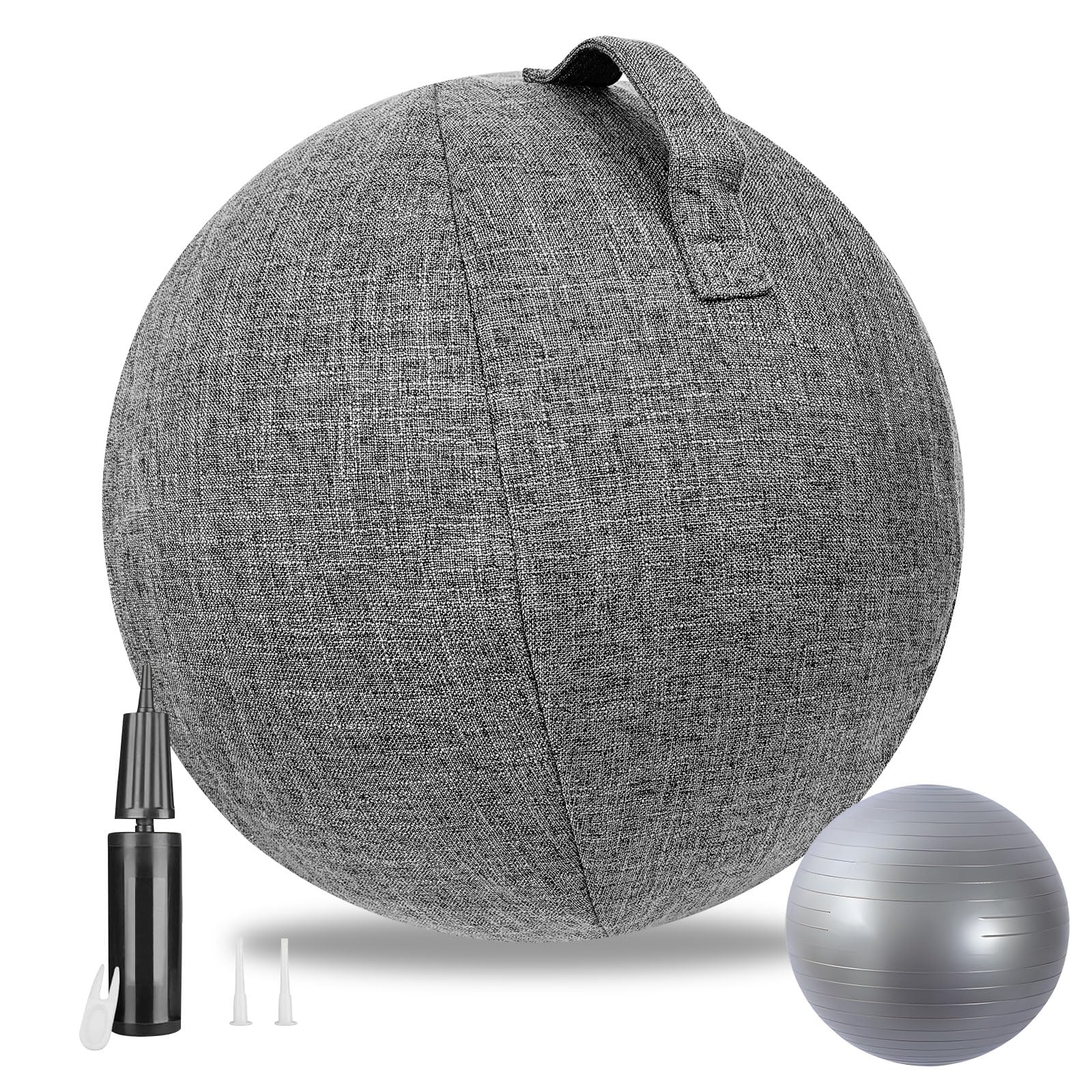 Stoff-Sitzball 65cm Schutzhülle für Gymnastikball Gymnastikball - Fitness-Ball Sitzball Büro mit Pumpe und Deckel Ergonomische Sitzmöbel für Büro und Heimbüro -Waschbarer Stoffbezug