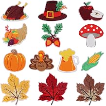 Lucleag 13Pcs Fall Thanksgiving Embroidered Patches, Turkey Maple Leaf Pumpkin Iron on Patch Embroidered Sew on Iron on Embroidered for DIY Craft Thanksgiving Autumn Clothing Decorations Gifts