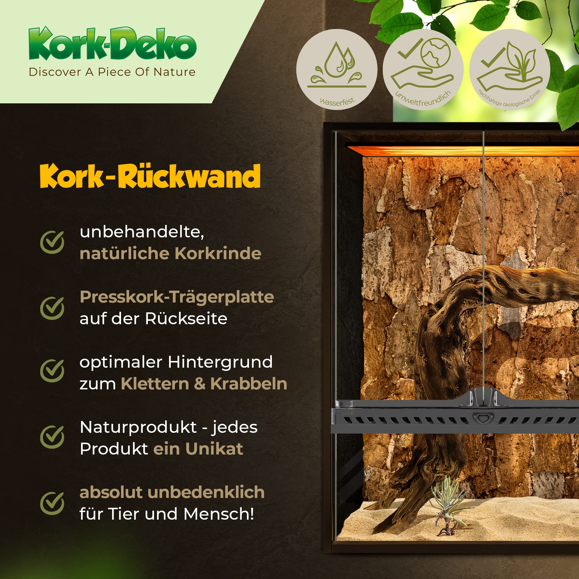 Korkrückwand 3D 90 x 60 cm Desert Wüste natürliches Design Korkstücken Made in Portugal