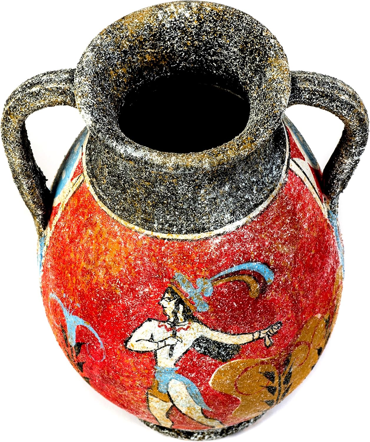 Ancient Greek Minoan Amphora Handmade Ceramic Pottery Vase with Fresco Prince of Lilies Mural S