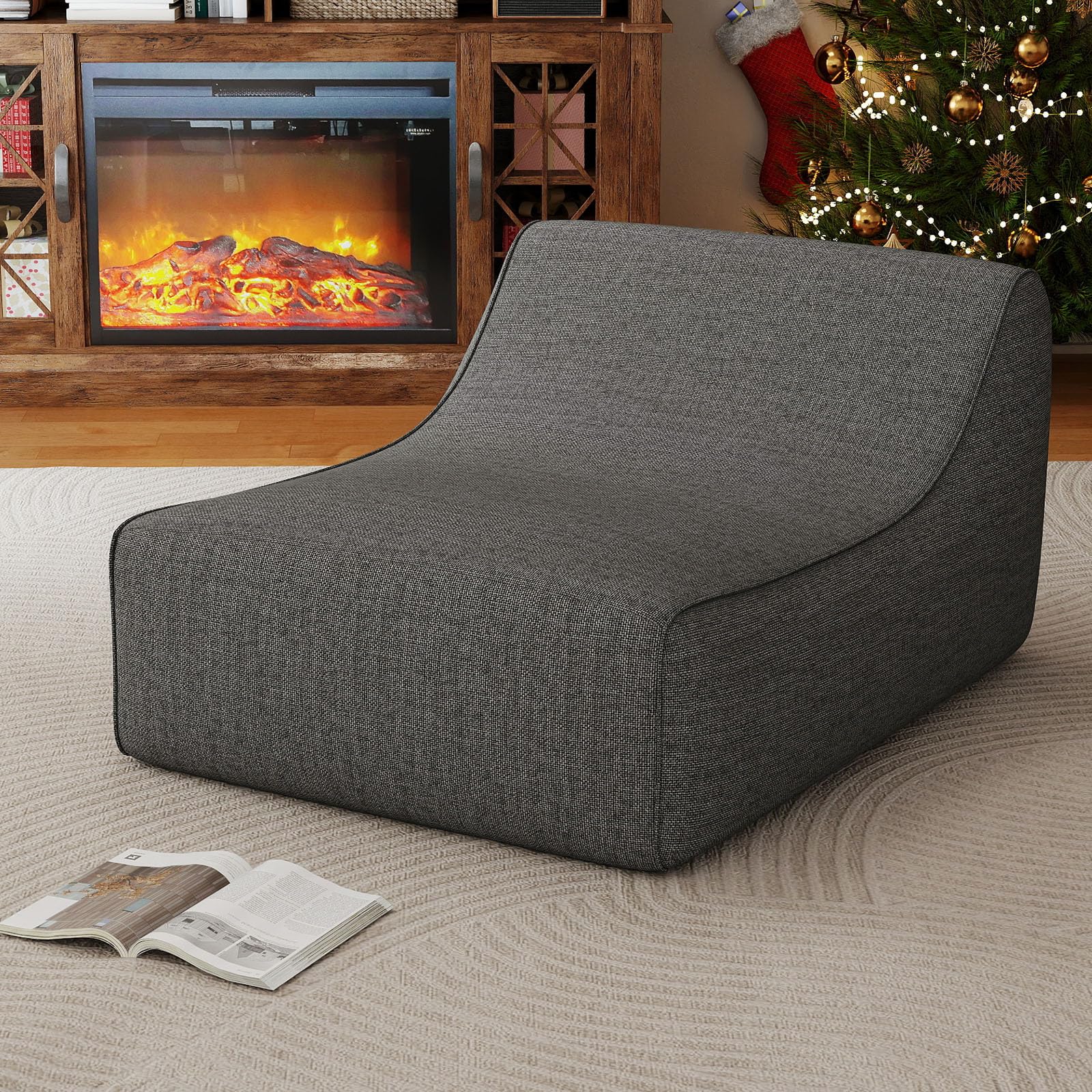 GOPLUS Chaise Longue Gonflable, Canapé Gonflable 1 Place Forme L avec Housse Amovible, Fauteuil Pliable Portable pour Salon, Bureau (106x126x66CM|1 Place,Gris)