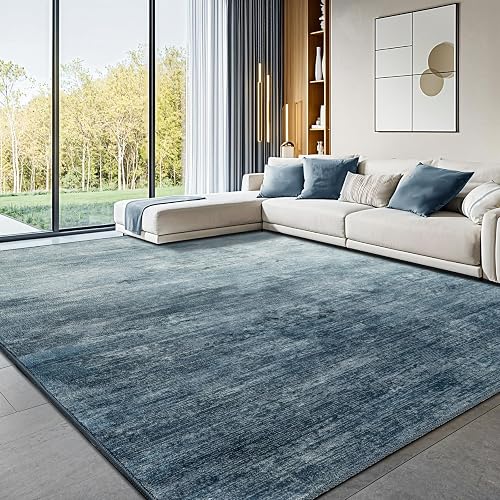 LIANLAM 8x10 Blue Solid Washable Rug