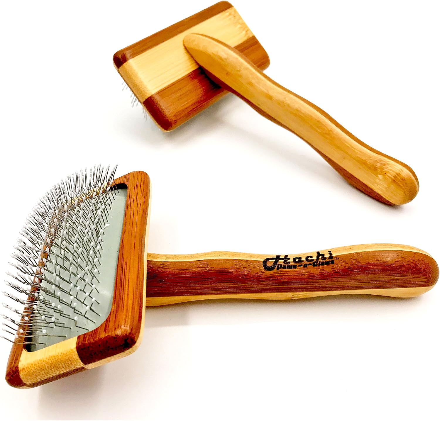 Hachi Paws-n-Claws Premium Pet Bamboo Wood Cushion Slicker Brush for Cats & Dogs Grooming, Detangle, De-Shedding - Engineered to Remove…