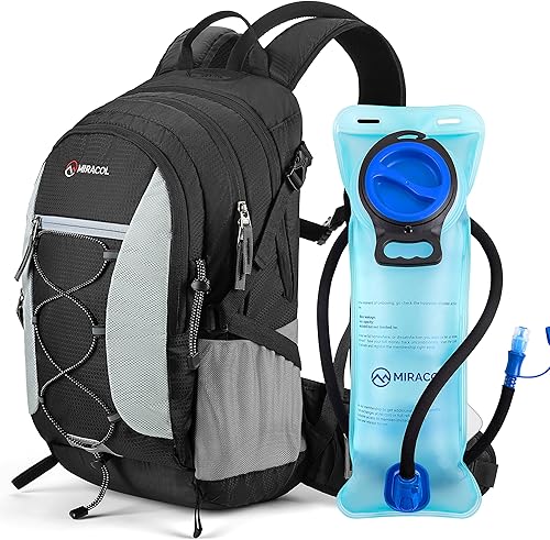 MIRACOL Mochila de hidratación de 18 litros con bolsa de agua sin BPA de 2.5 litros paquete de hidratación de gran capacidad con 2 bolsas para la