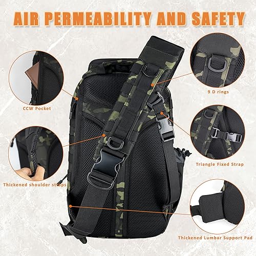 Miniatura 5 de Bolsa táctica para hombres, bolsa de hombro táctica grande con soporte para botellas, bolsa cruzada en el pecho, bolsa EDC para camping, senderismo,