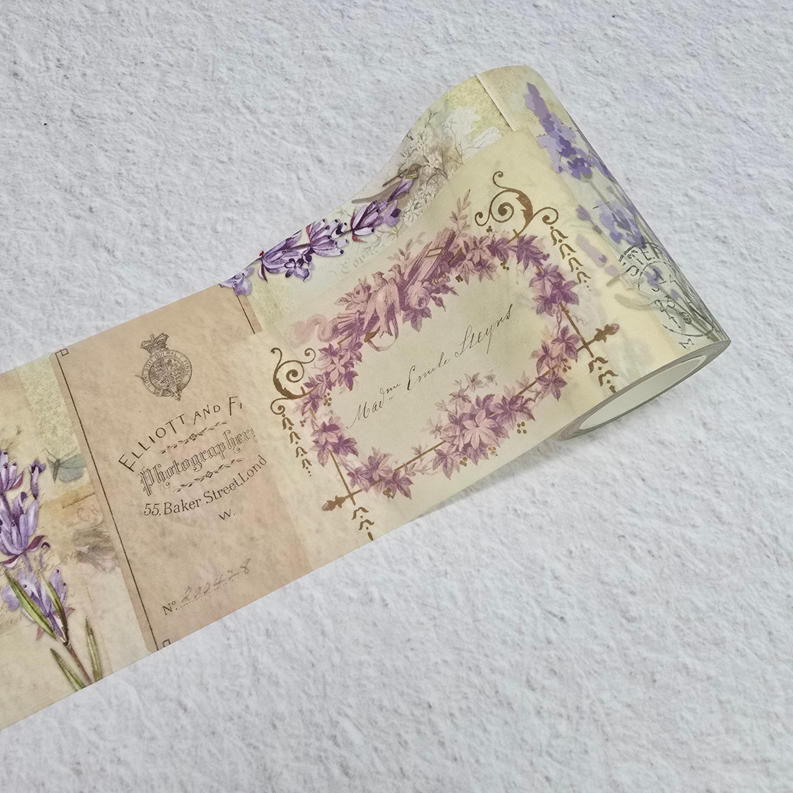 Serenity Fair Extra Wide Floral washi Tape roll (3.62 inches/ 9.2 cm Wide) for scrapbooks, Crafts, Wall Paper Borders (Summer Lavender)