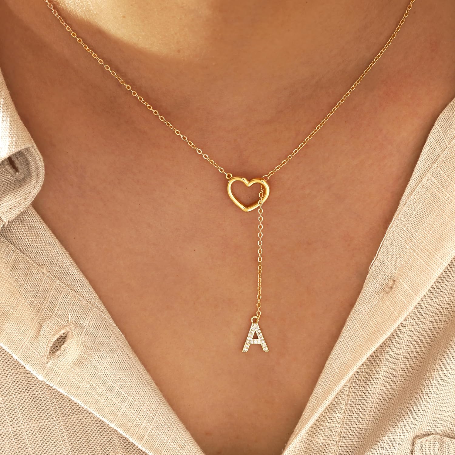 Valentines Day Gifts for Women Her - Initial Heart Necklace for Women 14k Gold Plated Cubic Zirconia Letter Pendant Necklace Dainty Necklaces Trendy Y Necklace Fashion Jewelry Gifts - Image 6